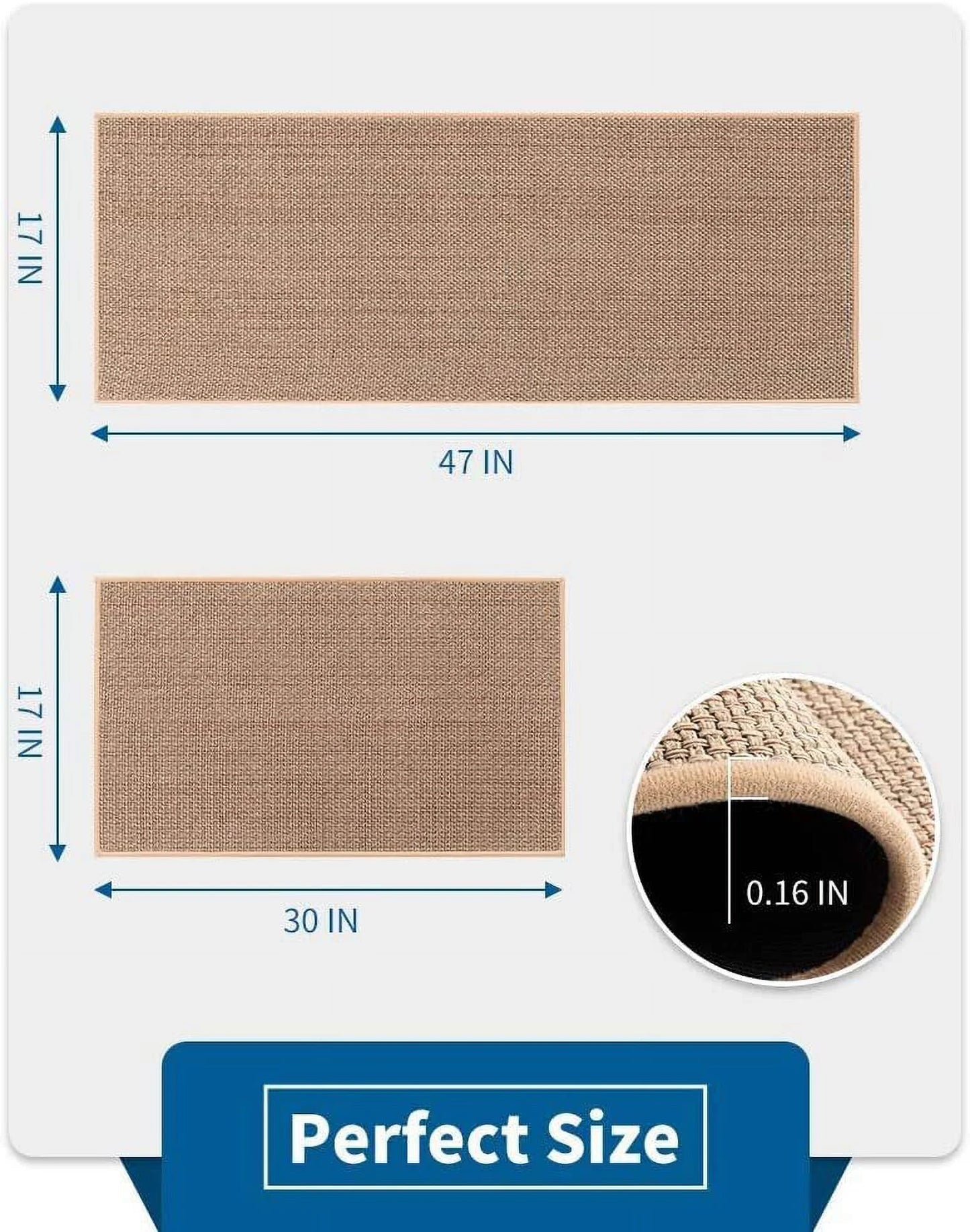 Kitchen Mat Set Non Slip Kitchen Rugs and Mats 2PCS Rubber Kitchen Floor Runner Rug 17"X30"+17"X47" Washable Kitchen Rugs Set Front of Sink Hallway Laundry Room Oats Beige