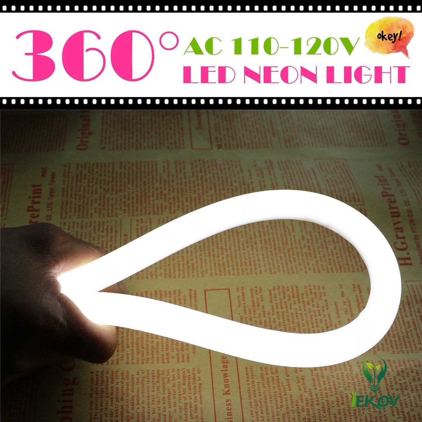 [Upgrade] 360° LED NEON Light, AC 110-120V Flexible 360 Degree LED Neon Strip Lights, Dimmable & Waterproof NEON LED Rope Light + Remote Controller for Decoration (32.8Ft/10M, White)