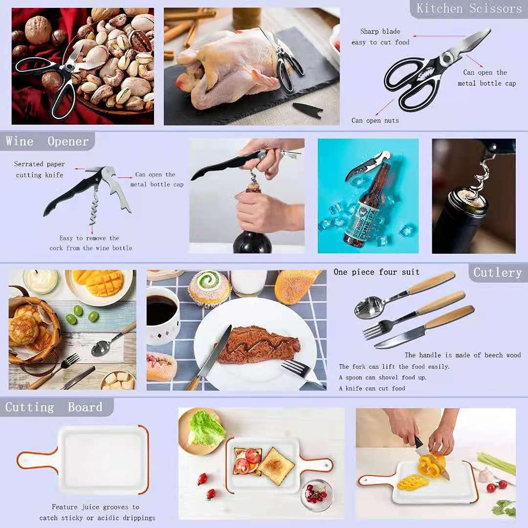 Lccxume Camping Cookware, 27Pcs Camping Utensils Set Portable Stainless Camp Kitchen Equipment Steel Camping Accessories Compact Gear for BBQ Camping Hiking Travel Water Resistant Organizer Bag