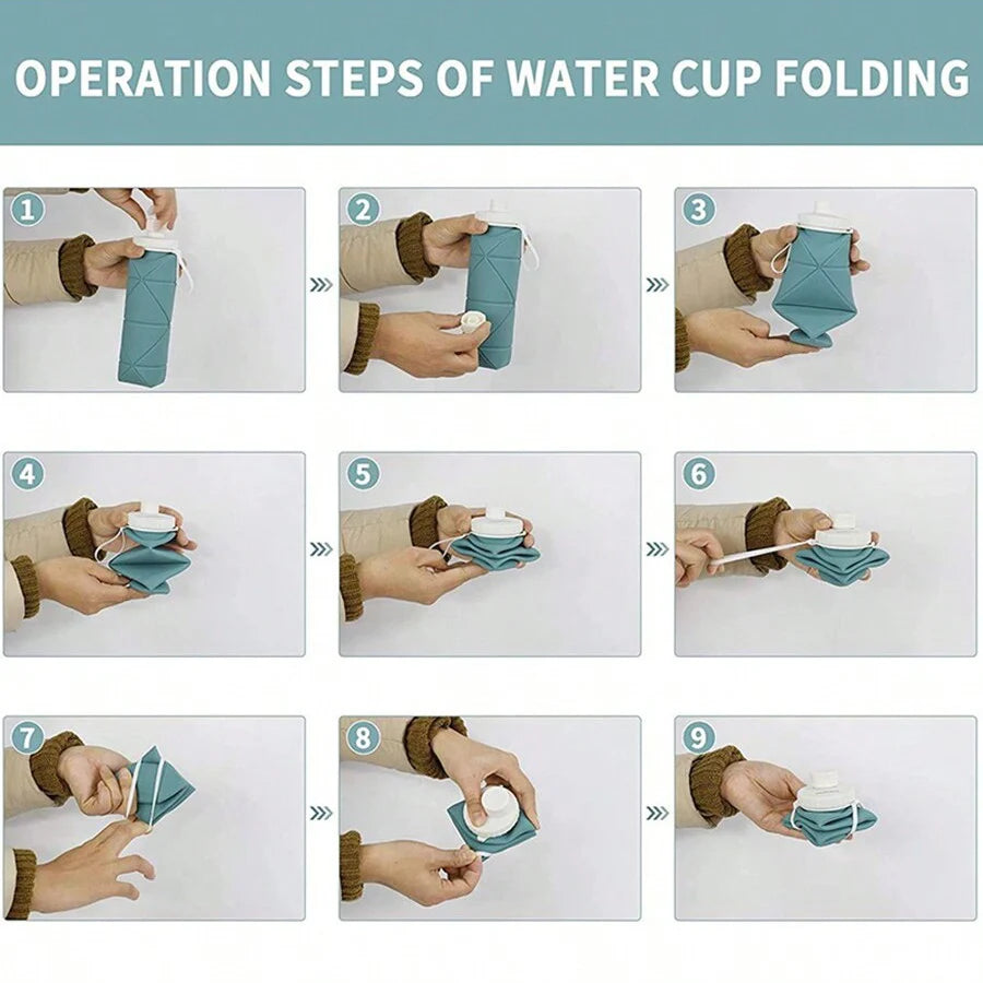 600ml Foldableable Water Bottle Reusable Bpa-Free Silicone Water Cup Foldableable Travel Water Bottle Fitness Camping Style Hiking Sports Light and Durable