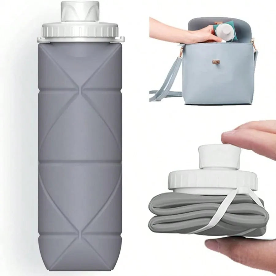 600ml Foldableable Water Bottle Reusable Bpa-Free Silicone Water Cup Foldableable Travel Water Bottle Fitness Camping Style Hiking Sports Light and Durable