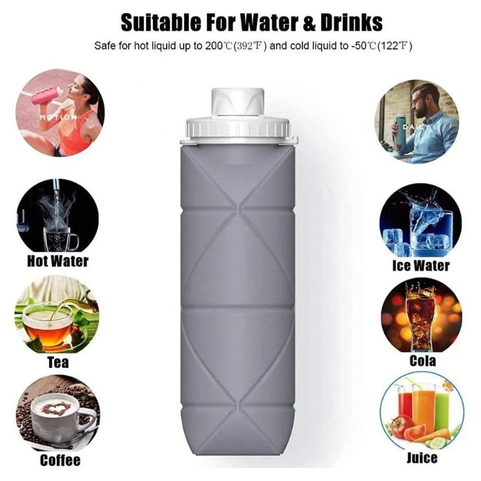 600ml Foldableable Water Bottle Reusable Bpa-Free Silicone Water Cup Foldableable Travel Water Bottle Fitness Camping Style Hiking Sports Light and Durable