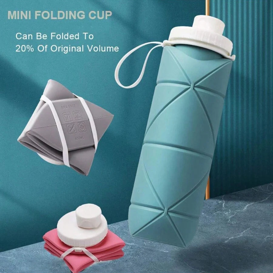 600ml Foldableable Water Bottle Reusable Bpa-Free Silicone Water Cup Foldableable Travel Water Bottle Fitness Camping Style Hiking Sports Light and Durable