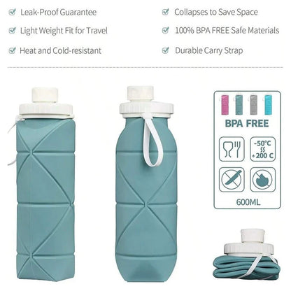 600ml Foldableable Water Bottle Reusable Bpa-Free Silicone Water Cup Foldableable Travel Water Bottle Fitness Camping Style Hiking Sports Light and Durable