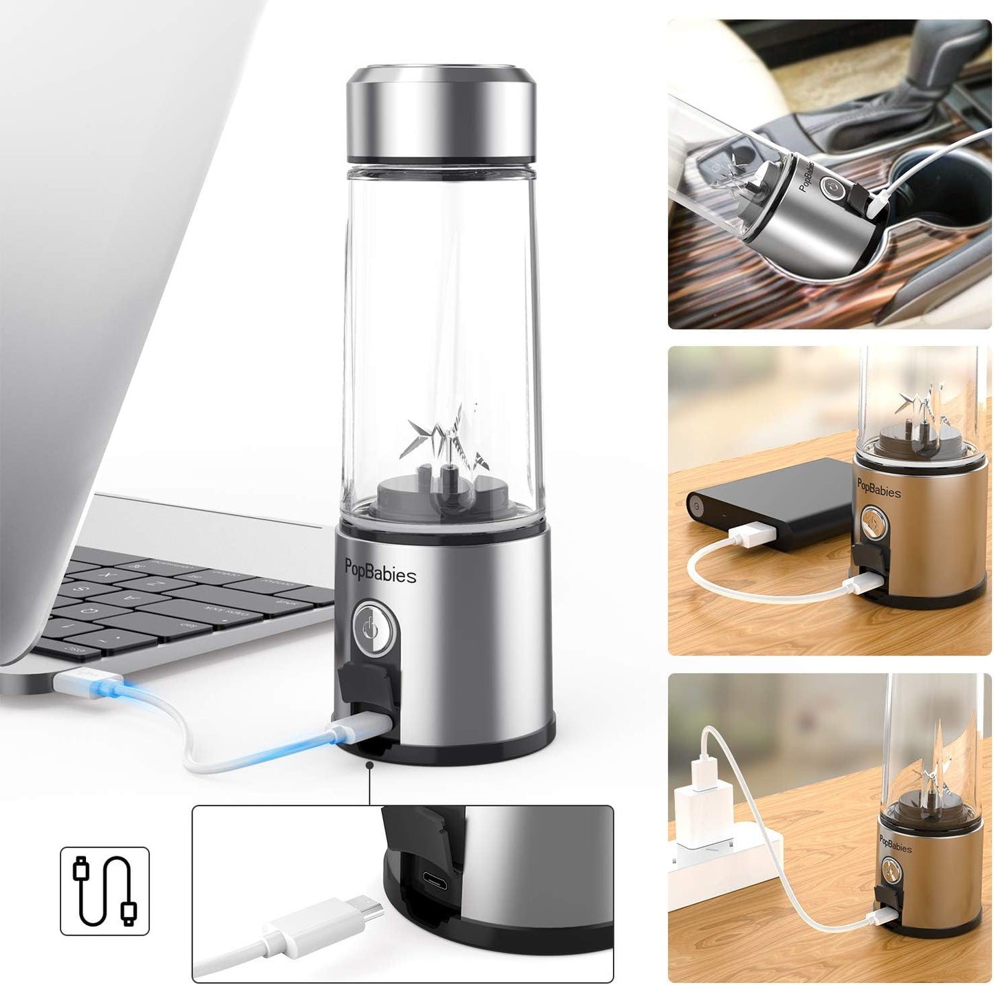 Portable Blender Glass,  Smoothie Blender to Go, Personal Blender Protein Shaker