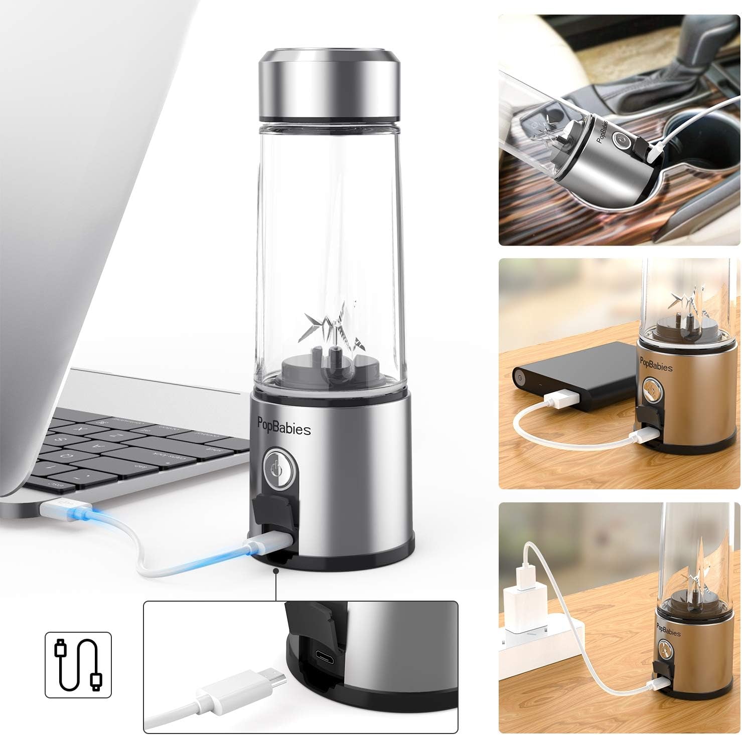 Portable Blender Glass,  Smoothie Blender to Go, Personal Blender Protein Shaker